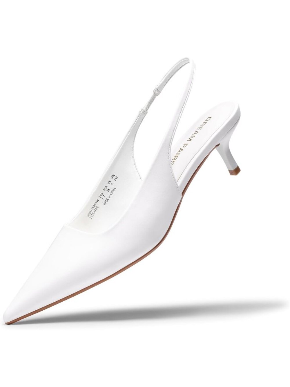 Women's White Slingback Kitten Heels Pumps Pointed Toe Casual Work Dress Shoes